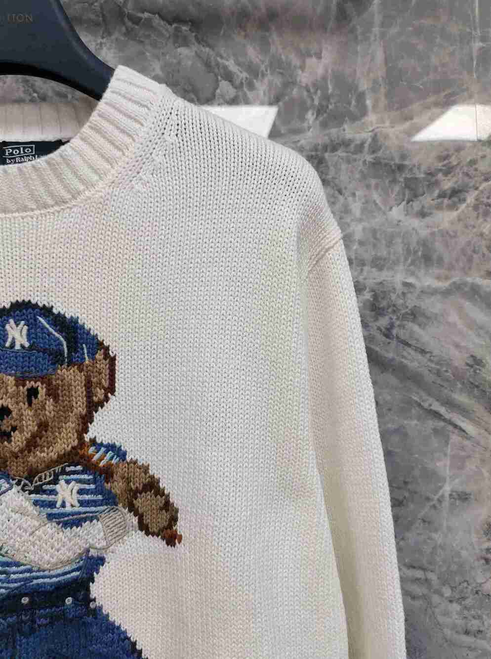 White Polo Ralph Lauren Classic Polo Baseball Graphic Knitted Crew Sweater - Picture 4 of 7